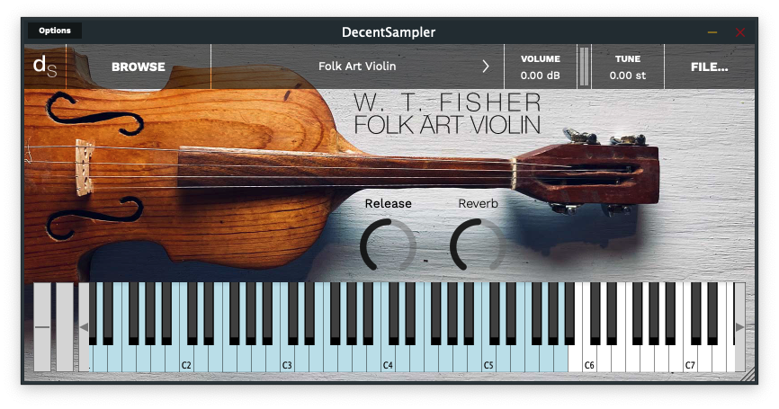 User interface of the W. T. Fisher Folk Art Violin Sample Library