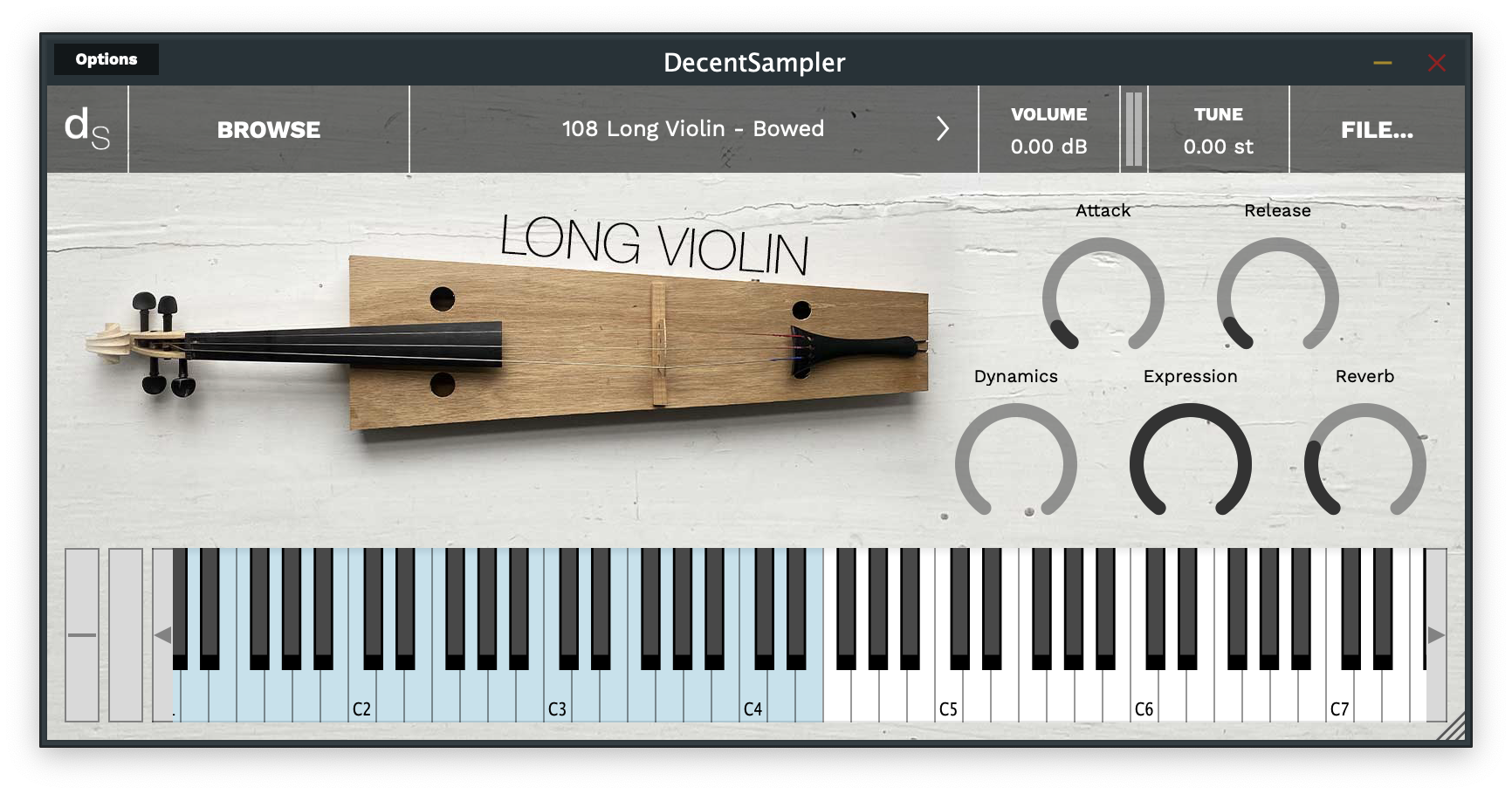 Long Violin Sample Library user interface