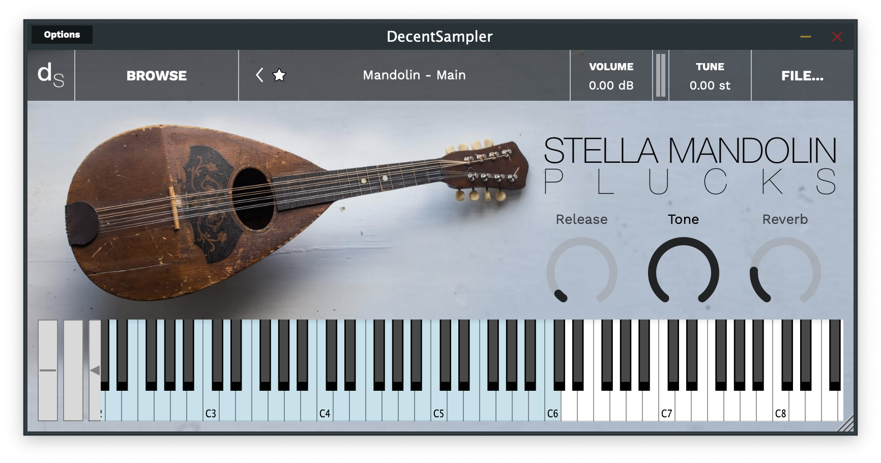 User interface for Stella Mandolin Decent Sampler library
